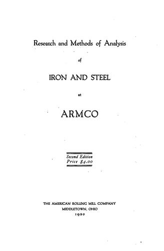 Cover for Research and methods of analysis of iron and steel at ARMCO.