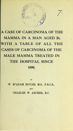 Cover for A case of carcinoma of the mamma in a man aged 26