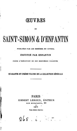 Cover for Œuvres de Saint-Simon & d'Enfantin, publ. par les membres du conseil institué par Enfantin