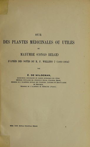 Cover for Sur des plantes médicinales or utiles du Mayumbe (Congo belge)