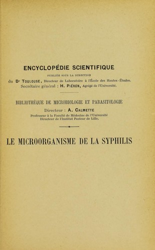 Cover for Le microorganisme de la syphilis