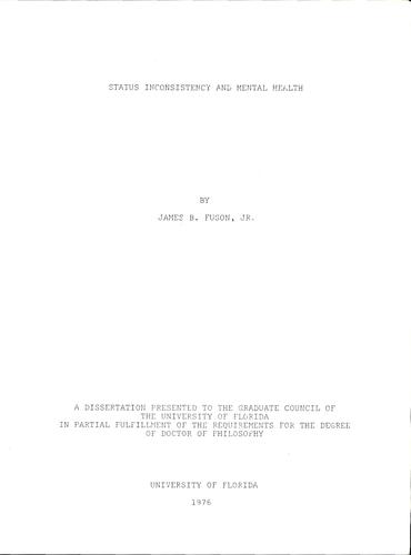 Cover for Status inconsistency and mental health