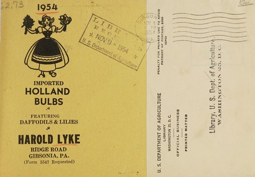Cover for 1954 imported Holland bulbs