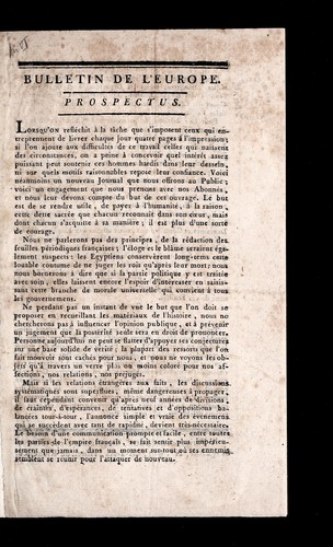 Cover for Bulletin de l'Europe