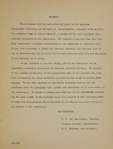 Cover for Conference of specialists in agronomy of New England, New York, Pennsylvania, New Jersey, and Delaware. Springfield, Mass Feb. 23-25, 1922. Summary of the discussions
