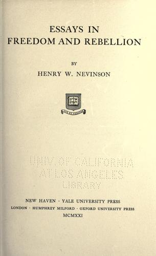 Cover for Essays in freedom and rebellion