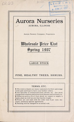Cover for Wholesale price list spring 1907