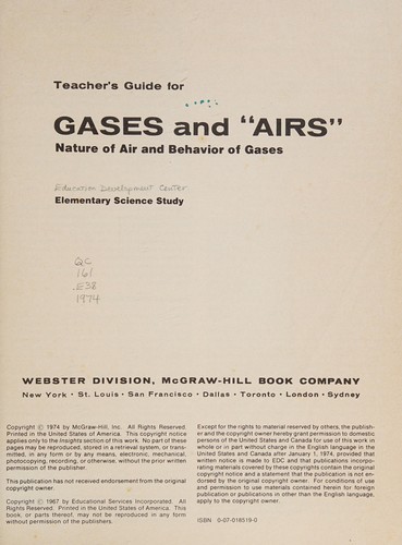Cover for Teacher's guide for gases and "airs"