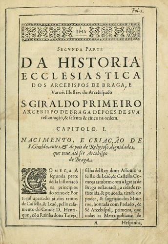 Cover for Primeira[-segunda] parte da Historia ecclesiastica dos arcebispos de Braga