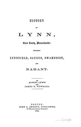 Cover for History of Lynn, Essex county, Massachusetts