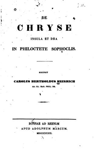 Cover for De Chryse insula et dea in Philoctete Sophoclis