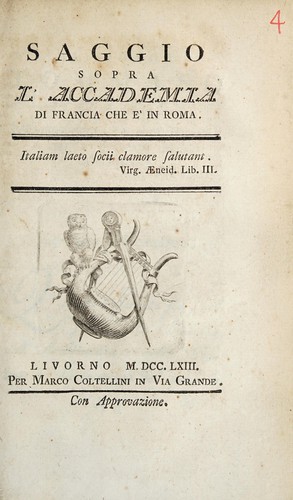 Cover for Saggio sopra l'Accademia di Francia che è in Roma