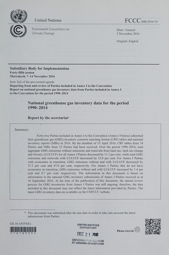 Cover for National greenhouse gas inventory data for the period 1990-2014