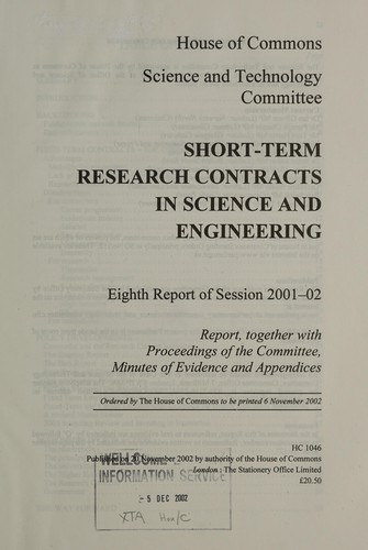 Cover for Short-term research contracts in science and engineering