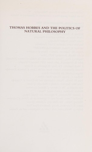 Cover for THOMAS HOBBES AND THE POLITICS OF NATURAL PHILOSOPHY.