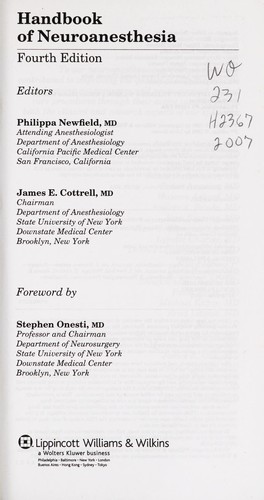 Cover for Handbook of neuroanesthesia