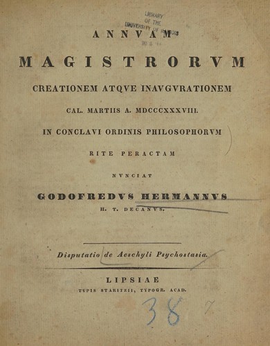 Cover for Disputatio de Aeschyli psychostasia