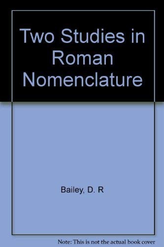 Cover for Two studies in Roman nomenclature.