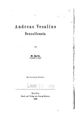 Cover for Andreas Vesalius Bruxellensis.