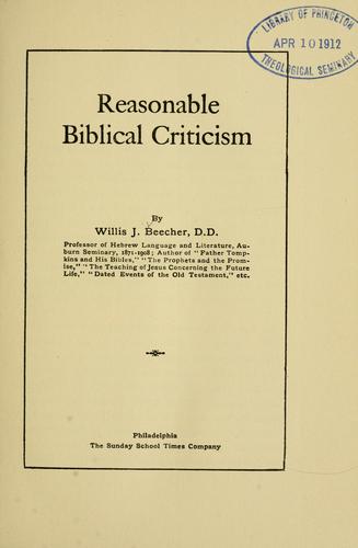 Cover for Reasonable Biblical criticism