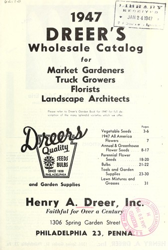 Cover for 1947 Dreer's wholesale catalog for market gardeners truck growers florists landscape architects