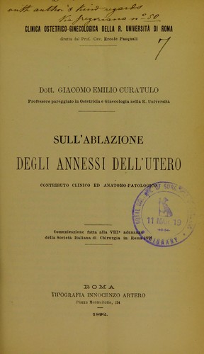 Cover for Sull'ablazione degli annessi dell'utero