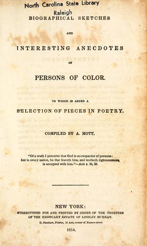 Cover for Biographical sketches and interesting anecdotes of persons of color