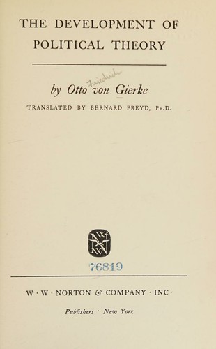 Cover for The development of political theory,