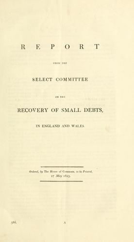 Cover for Report from the Select Committee on the Recovery of Small Debts, in England and Wales.