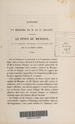 Cover for Rapport sur un mémoire de M. le Dr. Chassin