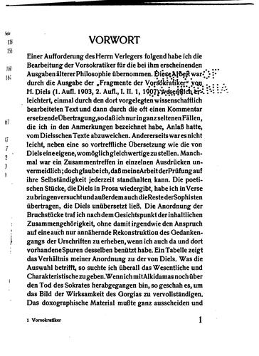 Cover for Die vorsokratiker in auswahl übersetz und herausgegeben