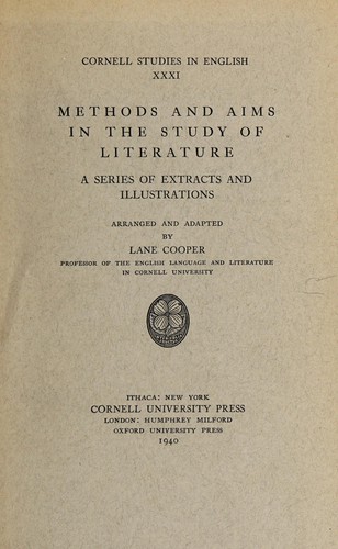 Cover for Methods and aims in the study of literature