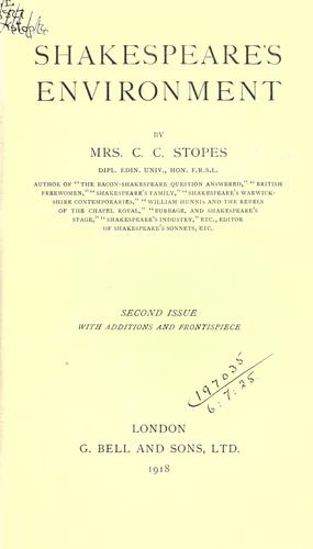 Cover for Shakespeare's environment.