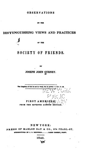 Cover for Observations on the Distinguishing Views & Practices of the Society of Friends