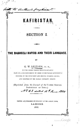 Cover for Kafiristan: The Bashgeli Kafirs and Their Language