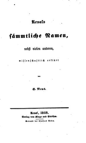 Cover for Revals sämmtliche Namen, nebst vielen anderen, wissenschaftlich erklärt