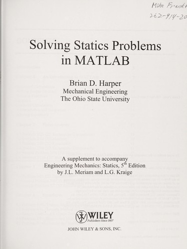 Cover for Solving statics problems in MATLAB