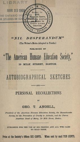 Cover for Autobiographical sketches and personal recollections. --.