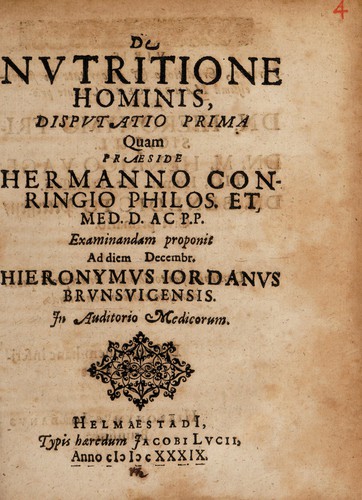 Cover for De nutritione hominis, disputatio prima