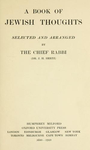 Cover for A book of Jewish thoughts