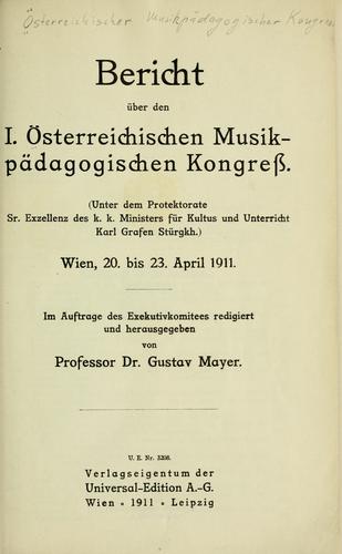 Cover for Bericht über den I. Österreichischen Musikpädagogischen Kongress ...