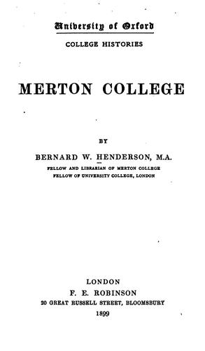 Cover for Merton College
