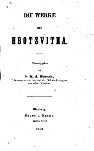 Cover for Die werke der Hrotsvitha.