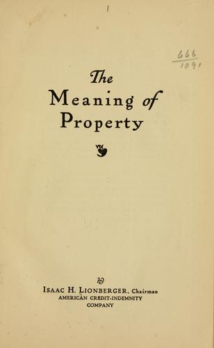 Cover for The meaning of property