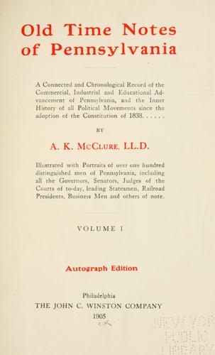 Cover for Old time notes of Pennsylvania