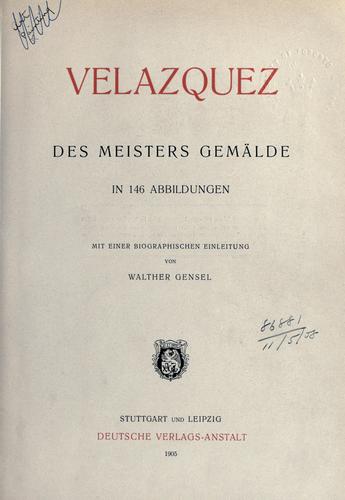 Cover for Velazquez: des Meisters Gemälde.