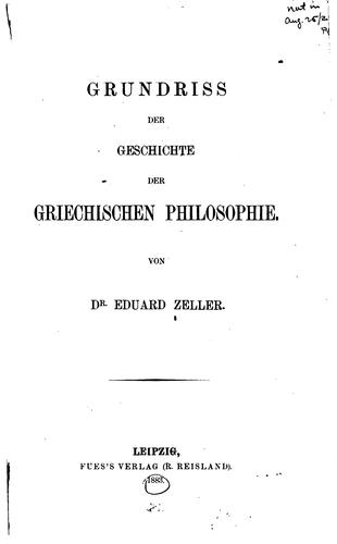 Cover for Grundriss der Geschichte der griechischen Philosophie.