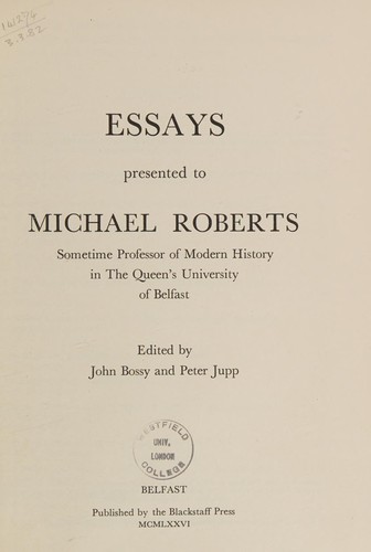 Cover for Essays presented to Michael Roberts