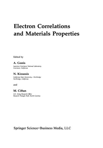 Cover for Electron Correlations and Materials Properties