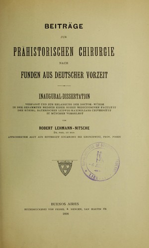 Cover for Beitr©Þge zur pr©Þhistorischen Chirurgie nach Funden aus Deutscher Vorzeit